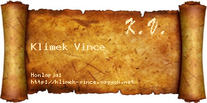Klimek Vince névjegykártya